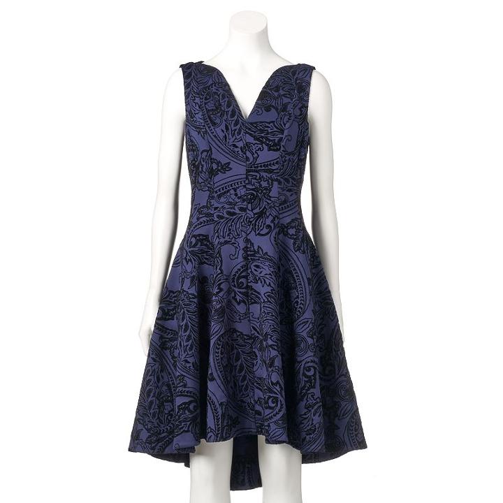 Women's Expo Paisley Flocked Fit & Flare Dress, Size: 6, Blue (navy)