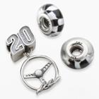 Insignia Collection Nascar Matt Kenseth Sterling Silver 20 Steering Wheel Charm And Checkered Flag Bead Set, Women's, Black