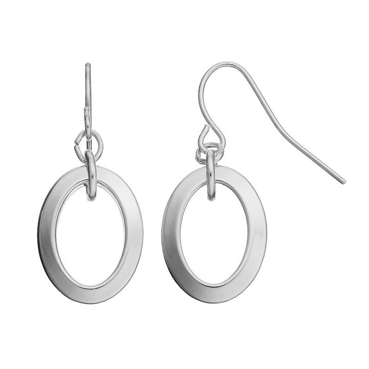 Chaps Oval Nickel Free Drop Earrings, Women's, Silver