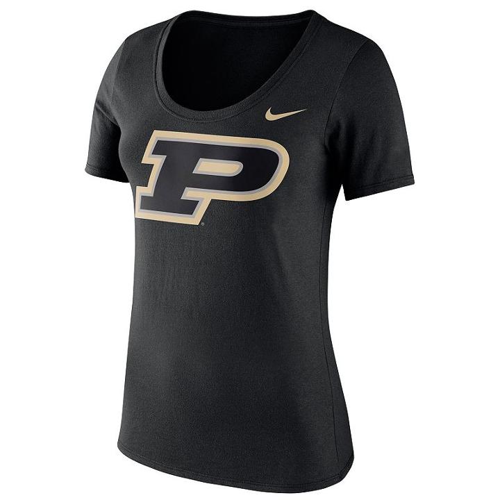 Women's Nike Purdue Boilermakers Logo Scoopneck Tee, Size: Large, Black