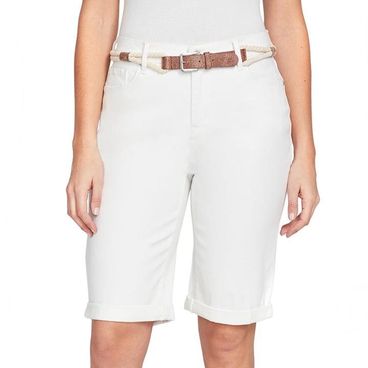 Women's Gloria Vanderbilt Joslyn Belted Bermuda Jean Shorts, Size: 10, White