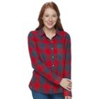 Juniors' So&reg; Pocket Plaid Flannel Shirt, Teens, Size: Medium, Med Red