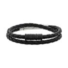 Lynx Men's Braided Black Leather Wrap Bracelet, Size: 9