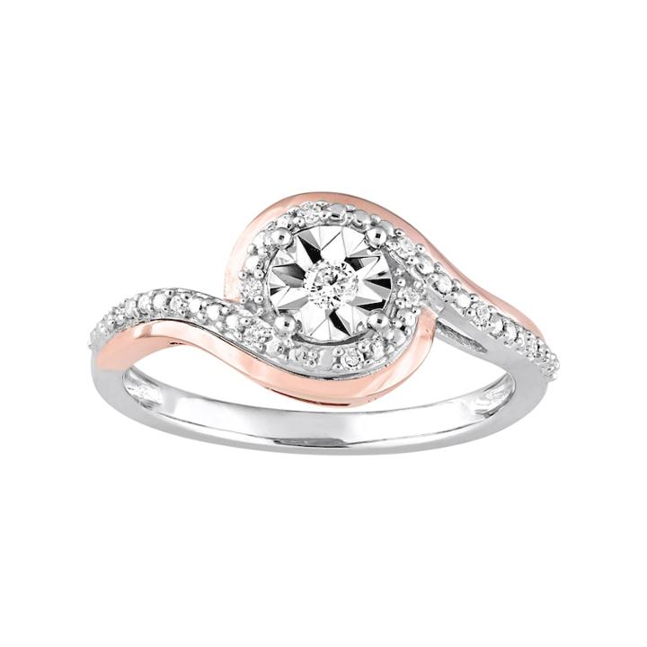 Two Tone 10k White Gold 1/10 Carat T.w. Diamond Bypass Ring, Women's, Size: 9