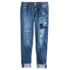 Girls 7-16 & Plus Size So&reg; Frayed Patch Girlfriend Jeans, Size: 10, Blue