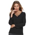 Women's Apt. 9&reg; Criss-cross Chiffon Top, Size: Medium, Black
