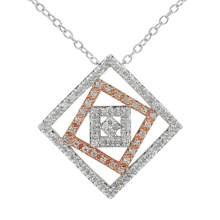 1/5 Carat T.w. Diamond Sterling Silver Two Tone Square Pendant Necklace, Women's, Size: 18, Multicolor