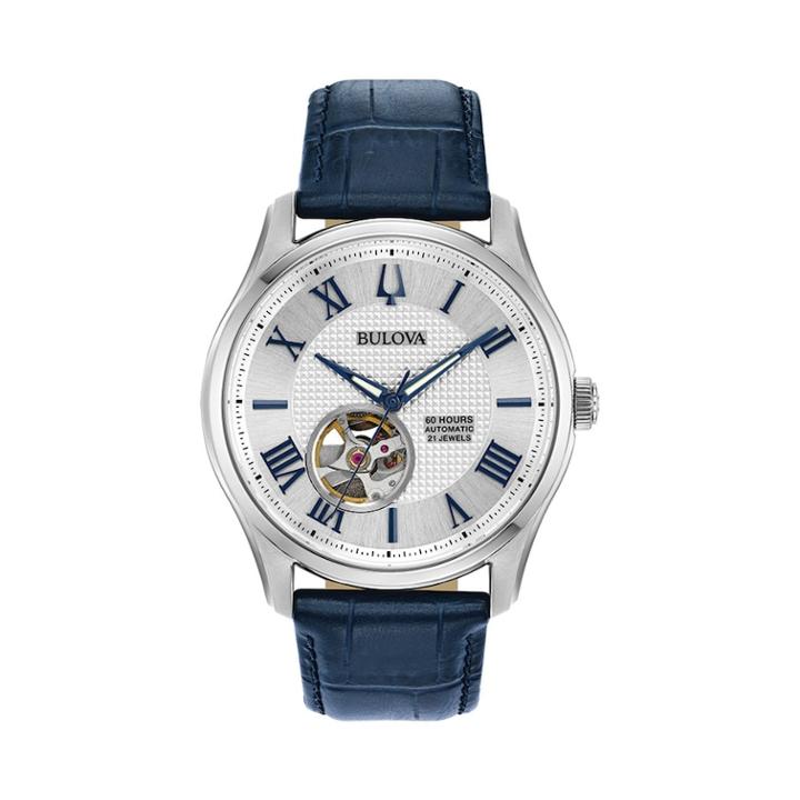 Bulova Men's Wilton Leather Automatic Skeleton Watch - 96a206, Blue