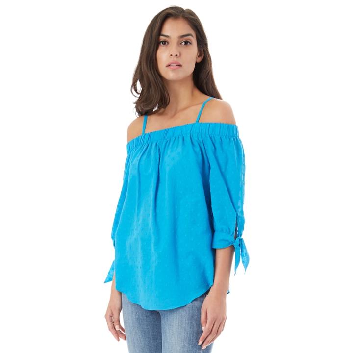 Juniors' Iz Byer Tie Sleeve Off-the-shoulder Top, Teens, Size: Medium, Turquoise/blue (turq/aqua)