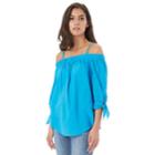 Juniors' Iz Byer Tie Sleeve Off-the-shoulder Top, Teens, Size: Medium, Turquoise/blue (turq/aqua)