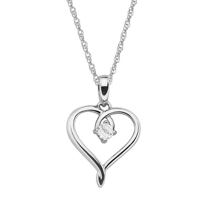 Sterling Silver Lab-created White Sapphire Openwork Heart Pendant, Women's, Size: 18