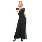 Women's Onyx Nite Embellished Illusion Evening Gown, Size: 14, Black