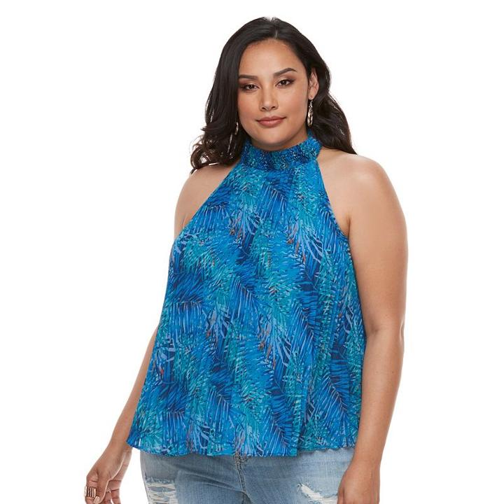 Plus Size Jennifer Lopez Pleated Halter Top, Women's, Size: 3xl, Blue (navy)