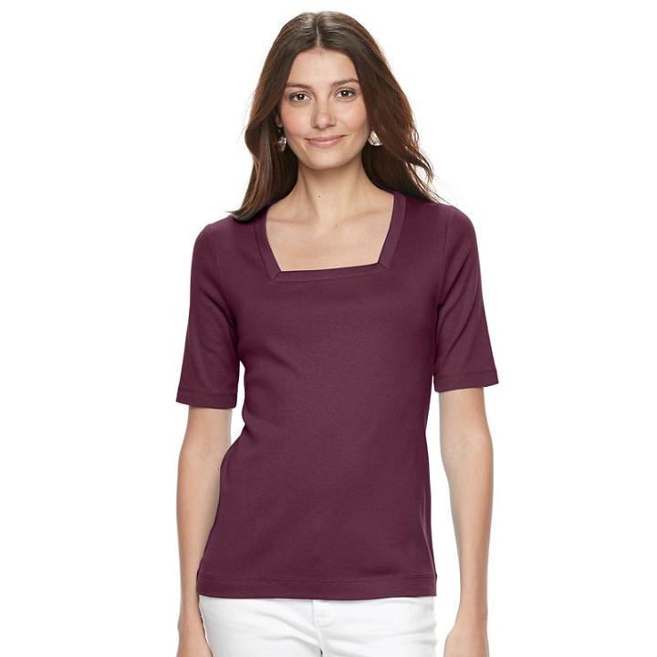 Women's Croft & Barrow&reg; Squareneck Tee, Size: Medium, Red