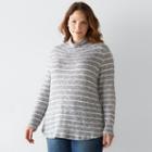 Plus Size Sonoma Goods For Life&trade; Striped Mockneck Sweater, Women's, Size: 1xl, Dark Grey