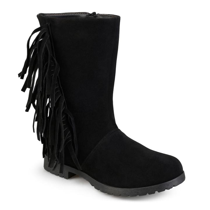 Journee Luzie Girls' Fringed Boots, Size: 1, Black