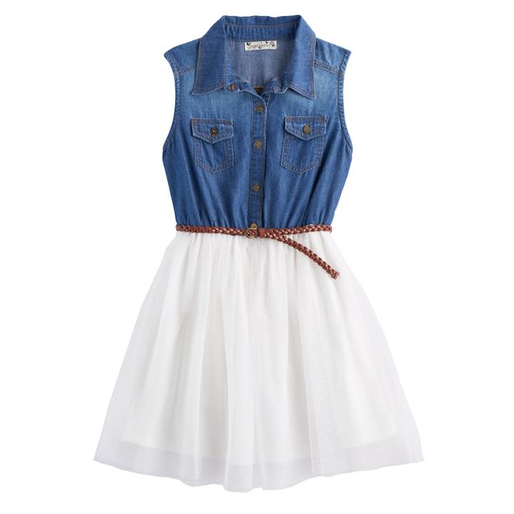 Girls 7-16 Knitworks Chambray Tulle Dress, Size: 10, White