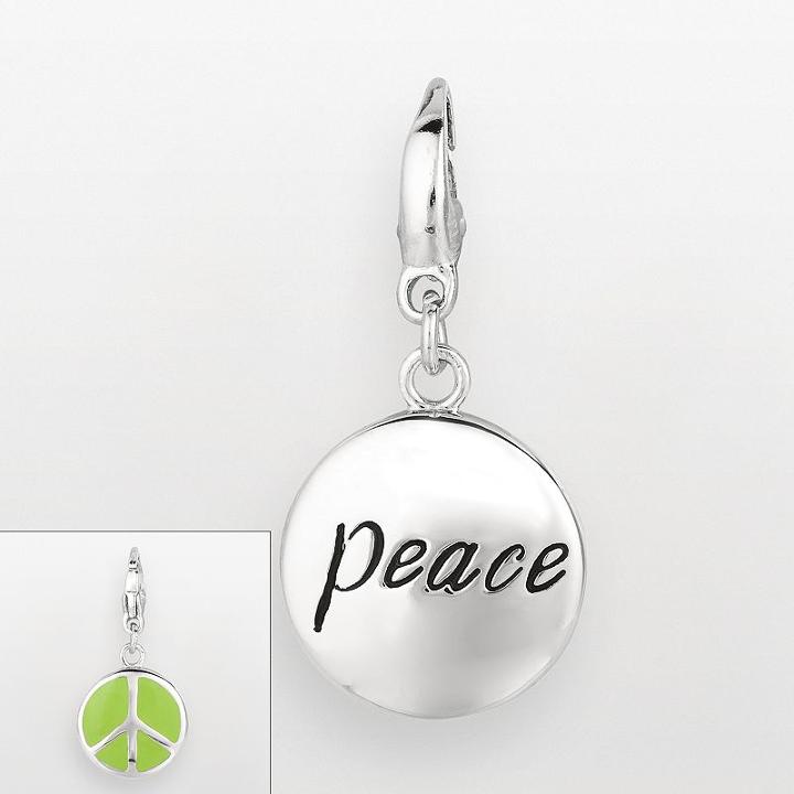 Sterling Silver Peace Sign Disc Charm, Women's, Grey