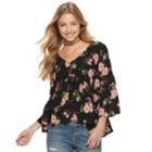 Juniors' American Rag Lace-up Floral Top, Teens, Size: Xl, Black
