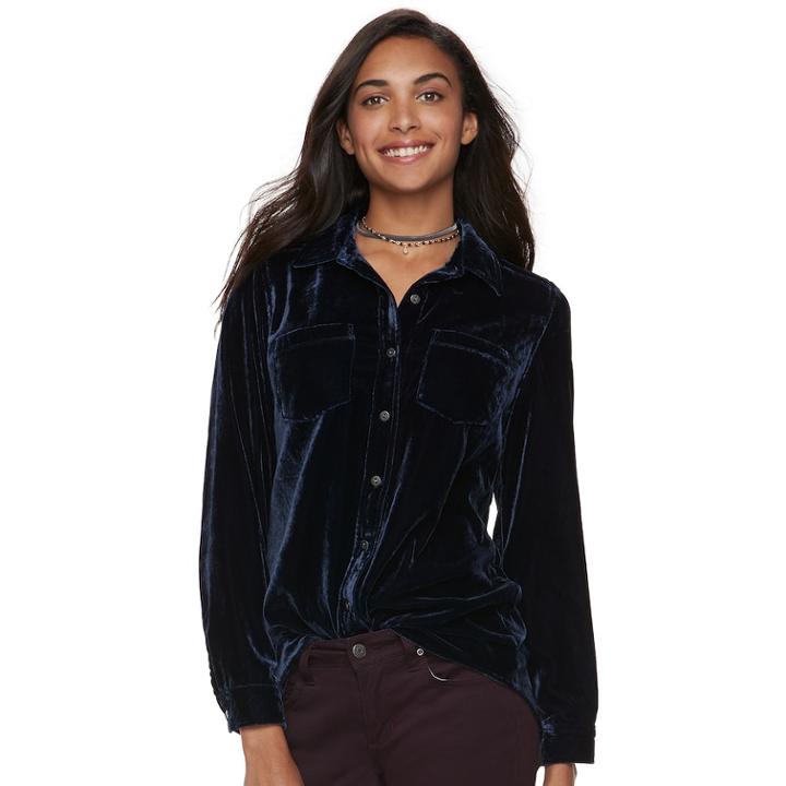 Women's Sonoma Goods For Life&trade; Velvet Shirt, Size: Large, Blue (navy)