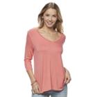 Juniors' So&reg; Double V-neck Tee, Girl's, Size: Large, Lt Orange