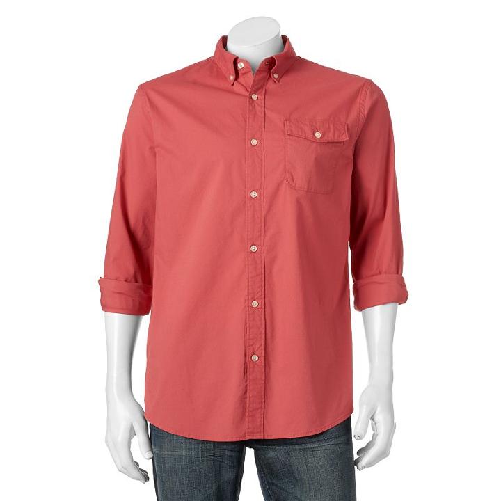 Men's Sonoma Goods For Life&trade; Flexwear Modern-fit Stretch 1-pocket Button-down Shirt, Size: Large, Med Pink