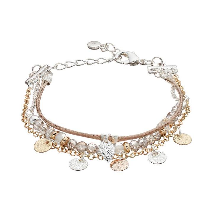 Lc Lauren Conrad Beaded & Braided Two Tone Multi Strand Bracelet, Women's, Multicolor
