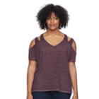 Plus Size Rock & Republic&reg; Strappy Cold-shoulder Tee, Women's, Size: 0x, Purple