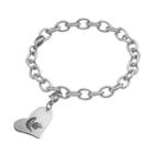 Fiora Stainless Steel Michigan State Spartans Heart Charm Bracelet, Women's, Size: 8, Grey
