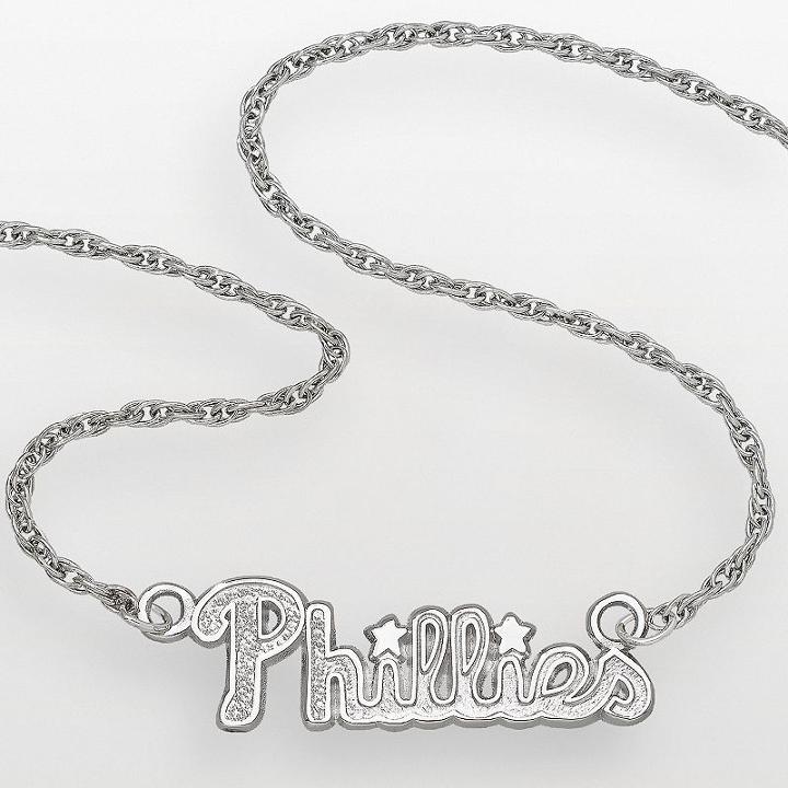 Logoart Philadelphia Phillies Sterling Silver Script Necklace, Women's, Size: 18, Grey