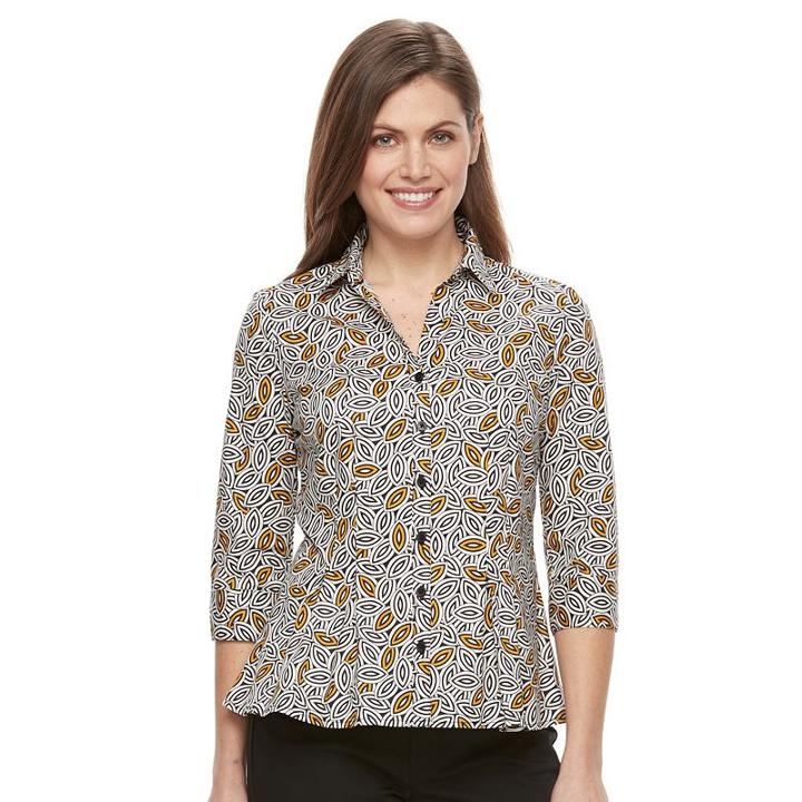 Petite Dana Buchman Pleated Peplum Shirt, Women's, Size: M Petite, Lt Beige