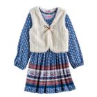 Girls 4-6x Nannette Printed Dress & Vest Set, Size: 5, Blue (navy)