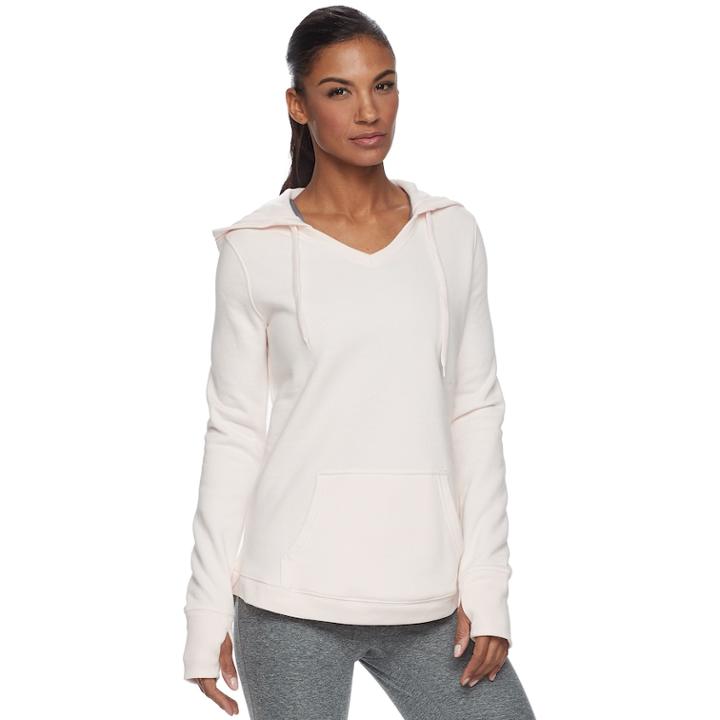 Women's Tek Gear V-neck Fleece Hoodie, Size: Medium, Light Pink