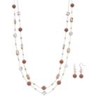 Bead Long Station Necklace & Drop Earring Set, Women's, Light Pink