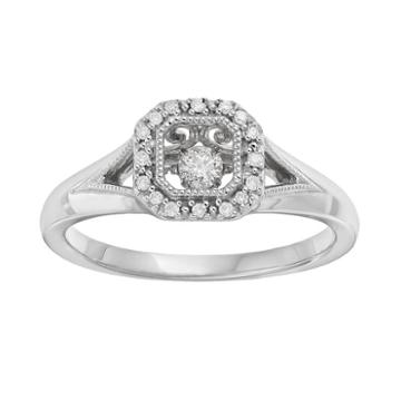 Brilliance In Motion 1/8 Carat T.w. Diamond Sterling Silver Square Halo Ring, Women's, Size: 6, White