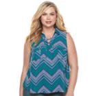 Juniors' Plus Size Candie's&reg; Print Lace-up Top, Girl's, Size: 1xl, Blue