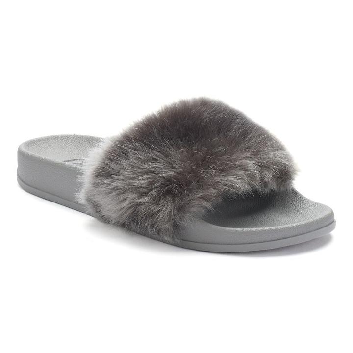 Candie's&reg; Women's Faux-fur Slide Sandals, Girl's, Size: 10, Med Grey