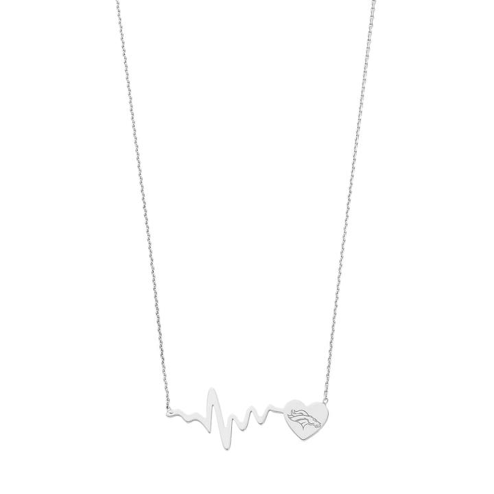 Sterling Silver Denver Broncos Heartbeat Necklace, Women's, Size: 18, Grey