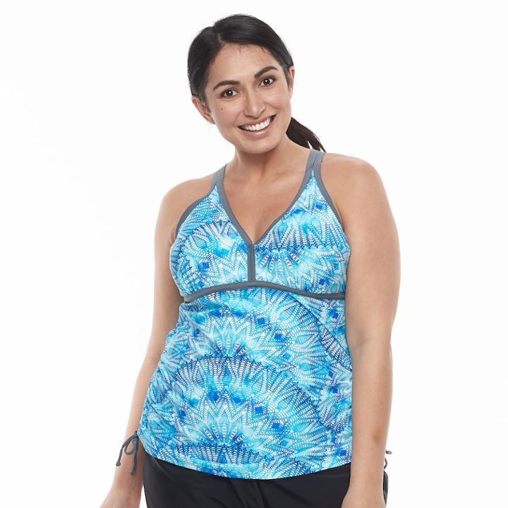 Plus Size Free Country Printed Double Strap Tankini Top, Women's, Size: 2xl, Blue