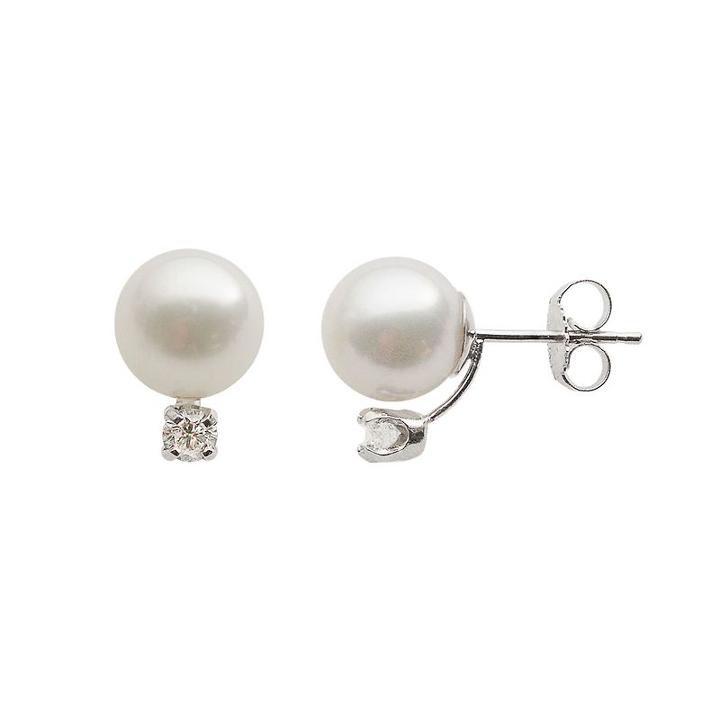 18k White Gold Aa Akoya Cultured Pearl And 1/5-ct. T.w. Diamond Stud Earrings (8-8.5 Mm), Women's