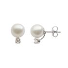 18k White Gold Aa Akoya Cultured Pearl And 1/5-ct. T.w. Diamond Stud Earrings (8-8.5 Mm), Women's