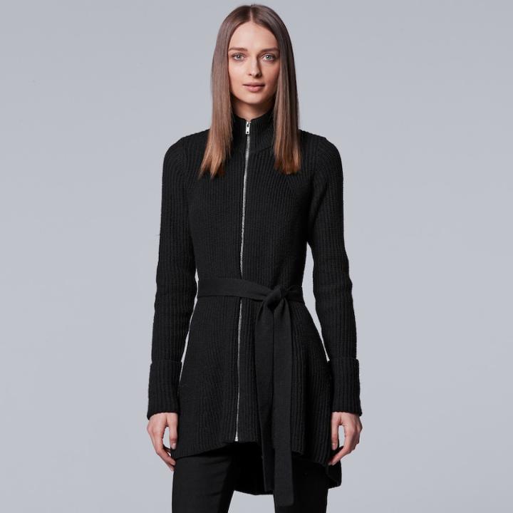 Women's Simply Vera Vera Wang Long Zip-front Jacket, Size: Small, Black