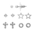 Napier Cubic Zirconia Cross & Star Nickel Free Stud Earring Set, Women's, Silver