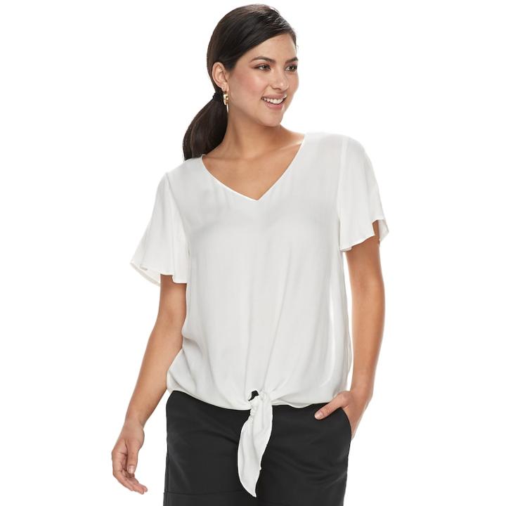 Women's Apt. 9&reg; Knot Front Flutter Tee, Size: Large, White