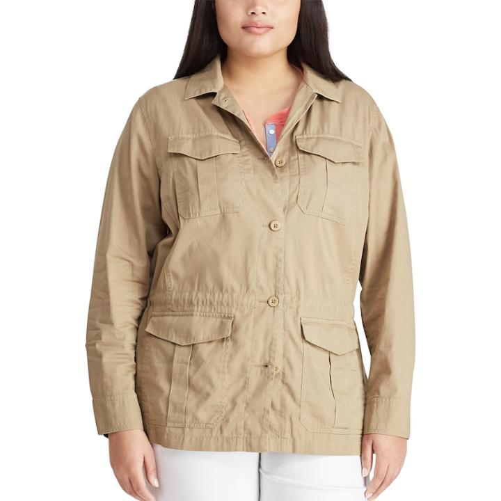 Plus Size Chaps Ready To Wear Utility Jacket, Women's, Size: 2xl, Beig/green (beig/khaki)