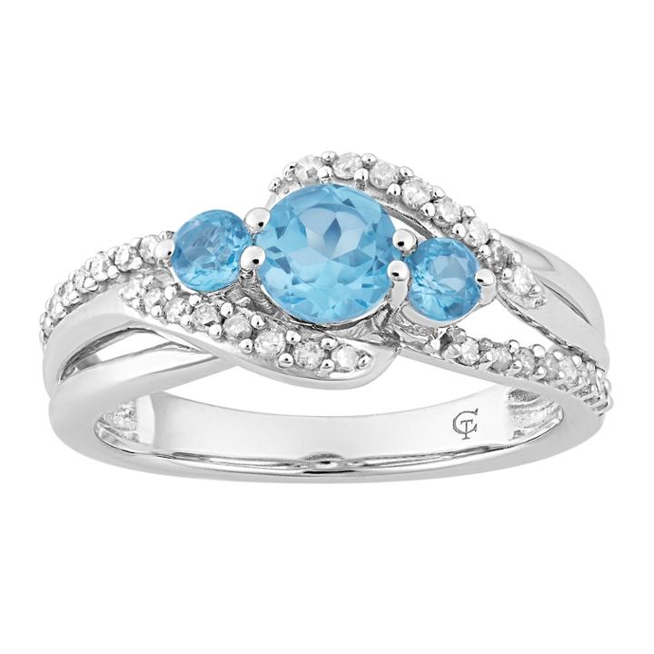 10k White Gold Swiss Blue Topaz & Diamond Accent 3-stone Ring, Women's, Size: 6