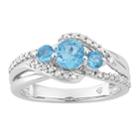 10k White Gold Swiss Blue Topaz & Diamond Accent 3-stone Ring, Women's, Size: 6
