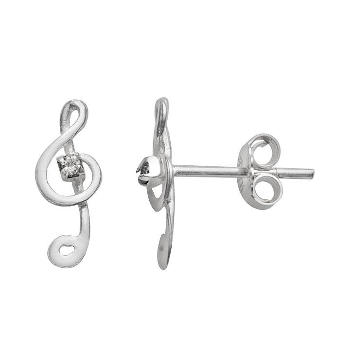 Itsy Bitsy Crystal Sterling Silver Treble Clef Stud Earrings, Women's, Grey