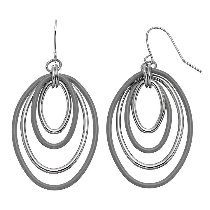 Gray Graduated Oval Nickel Free Drop Earrings, Women's, Med Grey