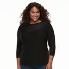 Plus Size Croft & Barrow&reg; Knit Jacquard Tee, Women's, Size: 3xl, Black